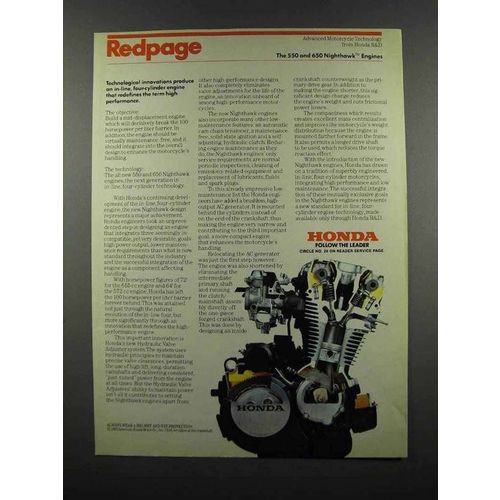1983 Honda 550 and 650 Nighthawk Engines Ad