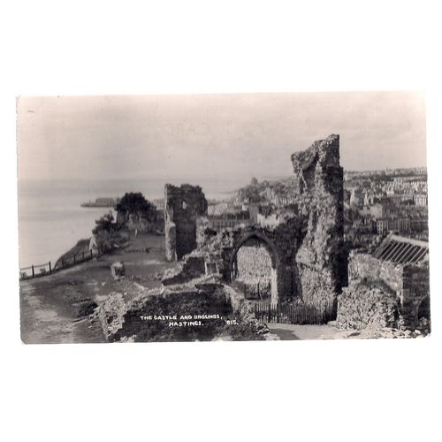 THE CASTLE AND GROUNDS, HASTINGS, SUSSEX. used postcard 1963 postmark =