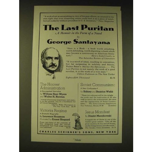 1936 Charles Scribner's Sons Ad - The Last Puritan George Santayana
