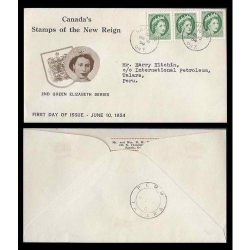 Canada 6 Cent International Open Letter Rate to Peru 1954, Strip of 3