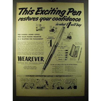 1950 Wearever Pennant Pen Ad - This exciting pen restores your confidence