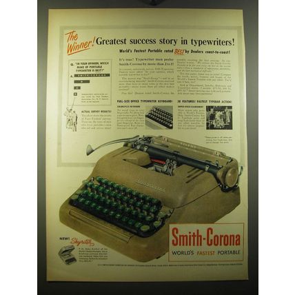 1950 Smith-Corona Portable Typewriter Ad - The winner! Greatest success story