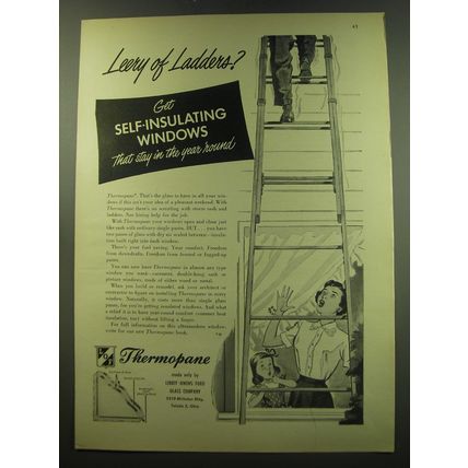 1949 Libbey-Owens-Ford Thermopane Windows Ad - Leery of Ladders?