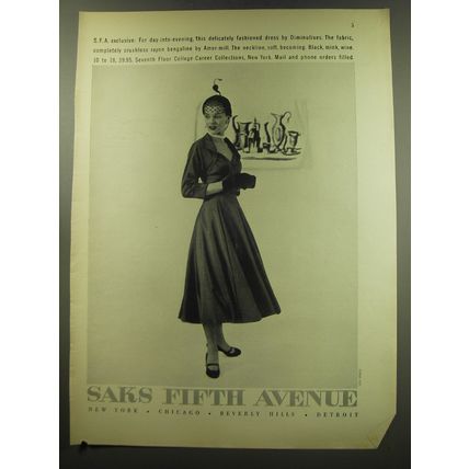 1949 Saks Fifth Avenue Dress by Diminutives Ad - photo by Luis Lemus