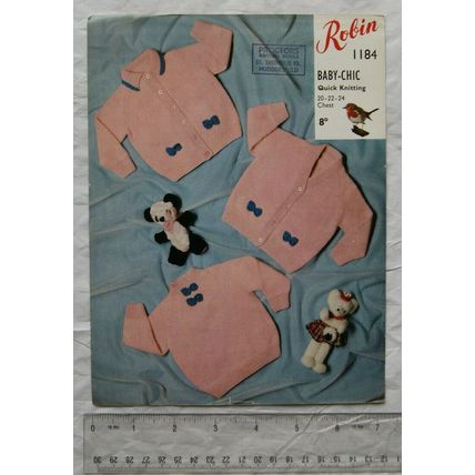 Vintage: Robin 1184 baby's jersey, cardigan & jacket with collar, bow decoration