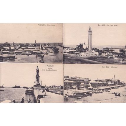 Port Said Statue Light House Quay 4x Antique Egypt Postcard s