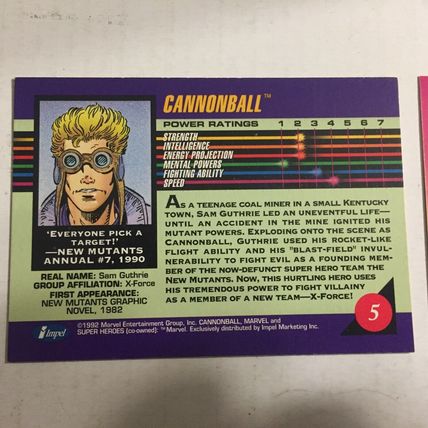 1992-93 Marvel Comics New Mutants Cannonball Trading Cards