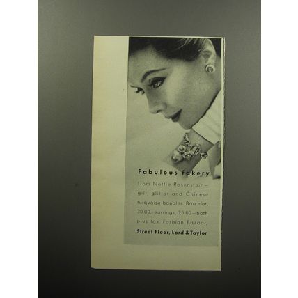 1956 Lord & Taylor Nettie Rosenstein Bracelet Ad - Fabulous fakery