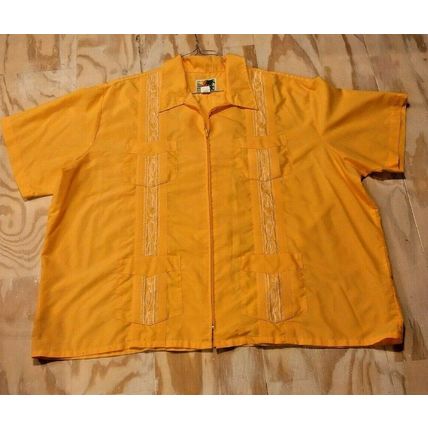 Genuine Haband Guayabera Yellow Gold Cuban SS 4XXL Embroidered Wedding Beach