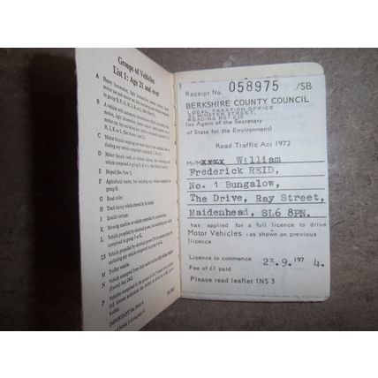 Lot of 2 Old Driving Licences Great Britain 1960's 1970's William Frederick Reid