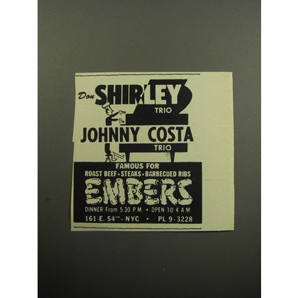 1957 Embers Restaurant Ad - Don Shirley Trio Johnny Costa Trio