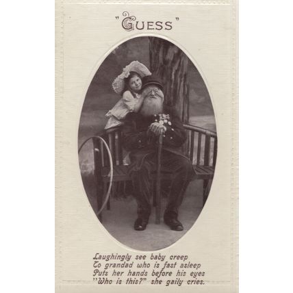 Military Elderly Man Hide & Seek Childrens Game RPC Old Postcard