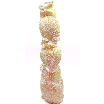 Triple Owls Figurine Ornament 32 CM Antique Gold Colour Christmas Gift