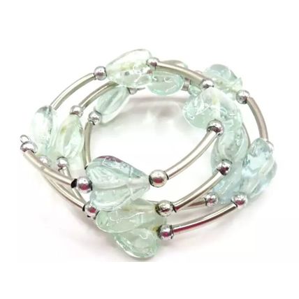 Clear Glass Hearts Memory Wire Bracelet Gift Ladies Jewellery Christmas Women