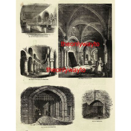 Tower Of London (x4), Chapel Newcastle Castle, Book Illustration (Print), c 1856
