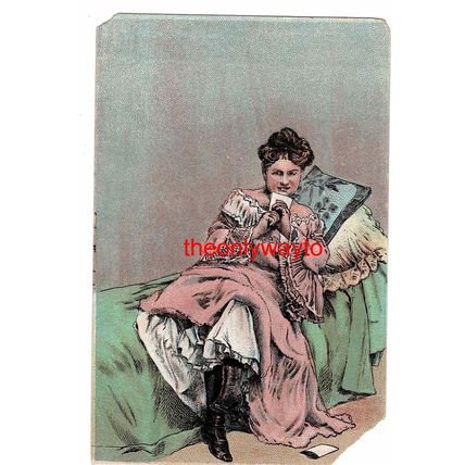 Beautiful Lady Reading Letter (From Lover?), Early Postcard