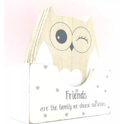 Wooden Owl Coasters Friends are the Family we choose ourselves Set of 6 Holder