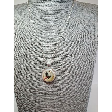 Lovable Golden Retriever Glass Cabochon Dog Pendant Silver Necklace Gift