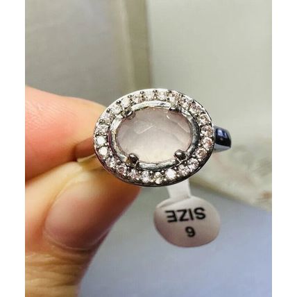 Halo Design Light Purple Center W/Accents Rhodium Pl Band Sz6 Ring Bomb Party