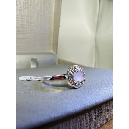 Halo Design Light Purple Center W/Accents Rhodium Pl Band Sz6 Ring Bomb Party