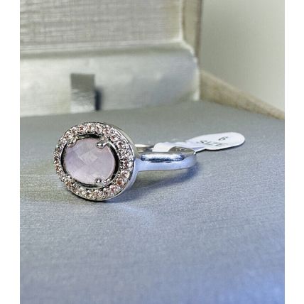 Halo Design Light Purple Center W/Accents Rhodium Pl Band Sz6 Ring Bomb Party