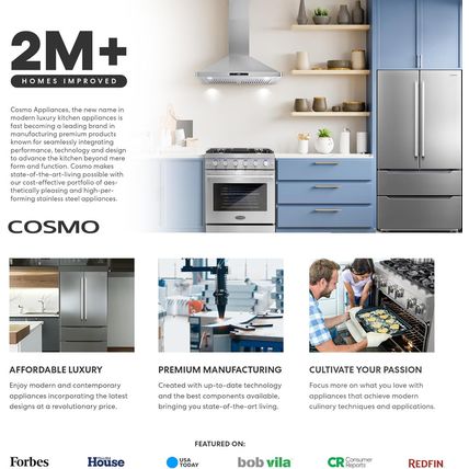 COSMO COS-5MU36 36 In. Delta Collection Ducted under Cabinet Range Hood, Button