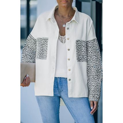 White Contrast Leopard Denim Jacket