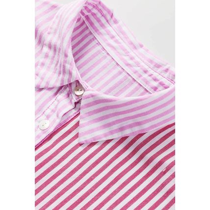 Pink Stripe Striped Patchwork Ruffled Hem Button up Shirt