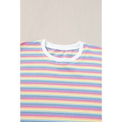 Pink Stripe Rainbow Tee Tasseled String Wide Leg Pants Set