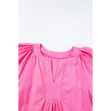 Bonbon Split V Neck Short Flutter Sleeve Pleated Shift Dress
