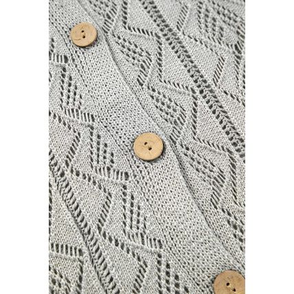 Gray Hollow Out Buttons Front Long Cardigan