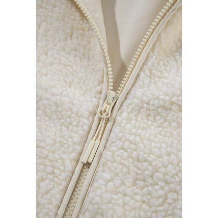 Beige Fleece Zip Up Drawstring Hooded Pocketed Jacket