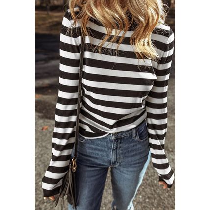 Black Stripe Slim Fit High Neck Knit Sweater