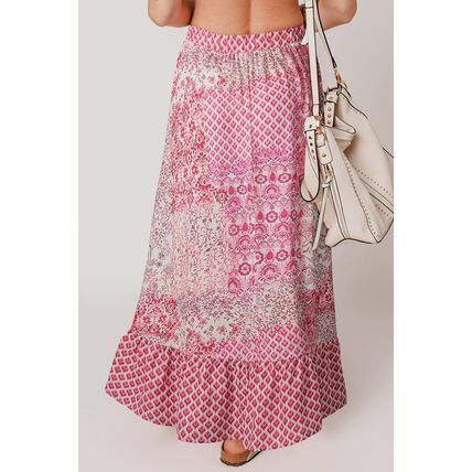 Red Boho Pattern Print Tassel Drawstring High Waist Maxi Dress