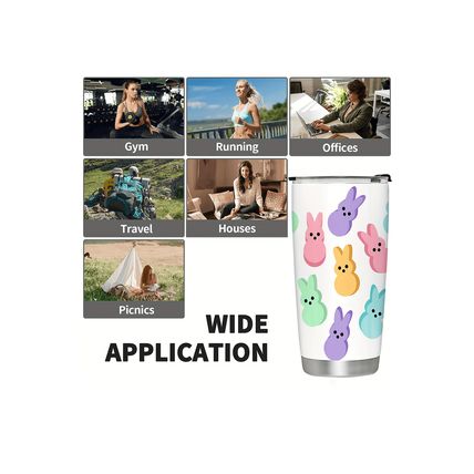 White Cute Bunny Printed Stainless Steel Thermal Vacuum Cup 20oz