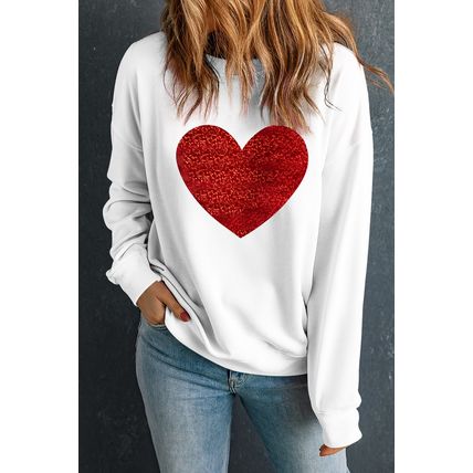 Beige Glitter Valentine Heart Shape Graphic Sweatshirt