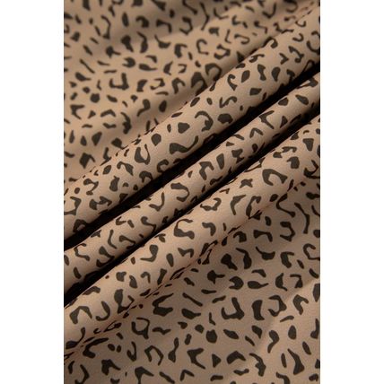 Brown Plus Size Leopard Print Frill Trim Short Sleeve Flared Dress