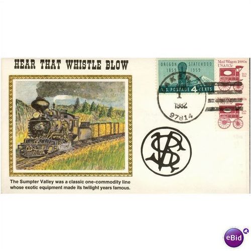 USA FDC 1982 - SG 1123 + SG 1874 x 2 - Hear That Whistle Blow 4 (silk)
