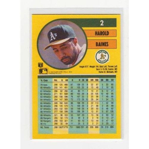 1991 Fleer baseball Harold Baines card #2 -NM - Athletics