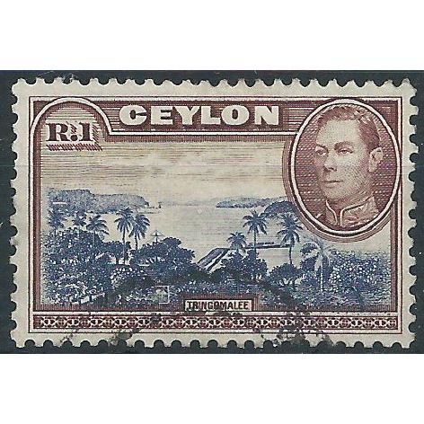 Ceylon 1944 SG395a 1 Rupee Blue-Violet & Chocolate Fine Used . ..