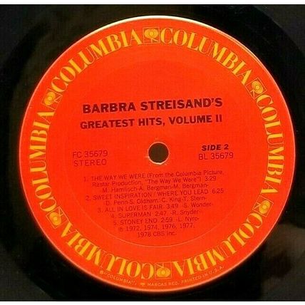 Barbara Streisand "Greatest Hits Vol. 2" 1978 LP Vinyl Record Album (P8)