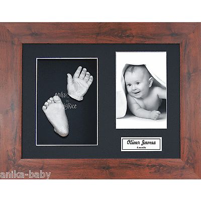 New Baby Casting Kit Unisex Gift Silver Hand & Feet Mahogany Effect 3D Box Frame
