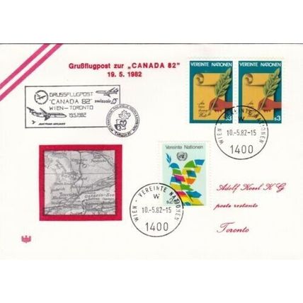 United Nations 1982 Vienna to Toronto Exhibition FDC Vienna Special cancel VGC