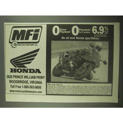 2003 Honda CBR 954RR Motorcycle Ad