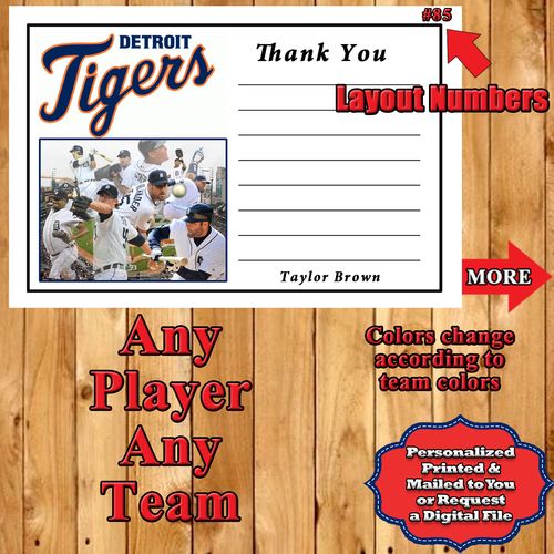 Baseball MLB Birthday Thank You Cards 10 ea Personalized ANY Team ANY Player