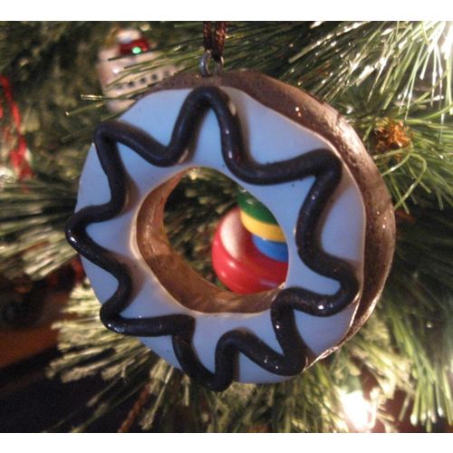 Kurt Adler Vanilla Frosted, Decorated & Glittered DONUT Christmas Ornament