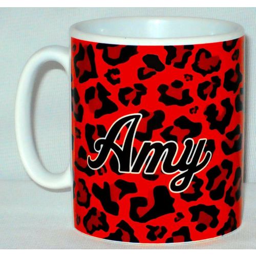 Red Leopard Skin Mug PERSONALISED With NAME Great Animal Print Kitsch Gift