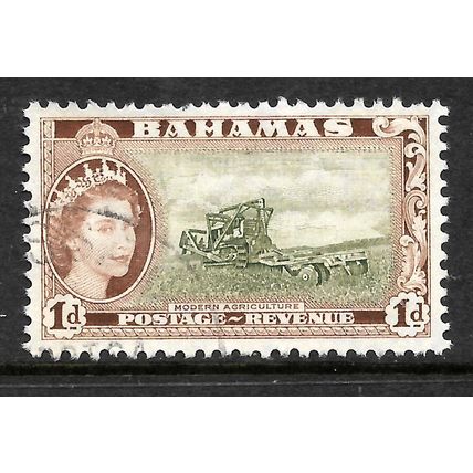 BAHAMAS 1954 1d OLIVE GREEN AND BROWN COMBINED HARVESTER SG 202 FINE USED