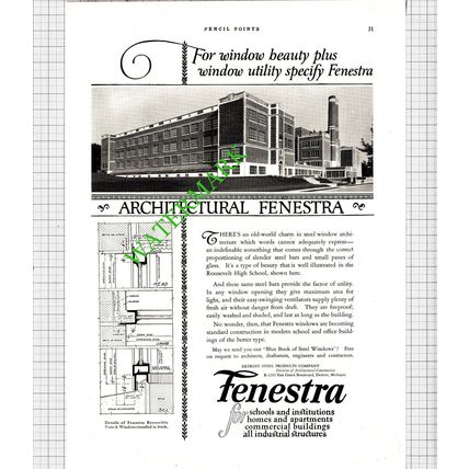 Roosevelt High School Fenestra Detroit Steel Products -1926 Advert