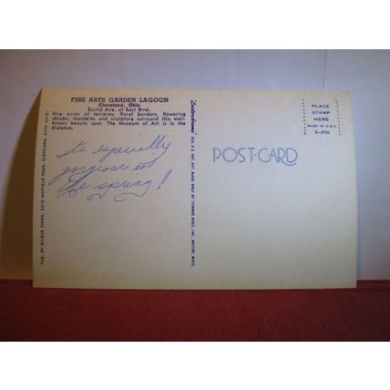FINE ARTS GARDEN LAGOON, CLEVELAND, OHIO, USA unused postcard =